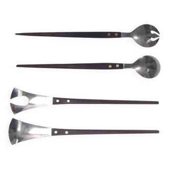 2 paires de couverts à salade teck et inox