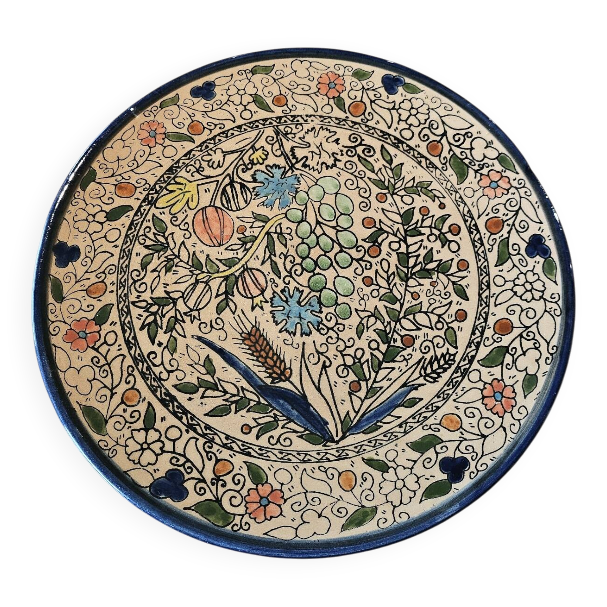 Superb decorative plate in traditional Armenian ceramic, in