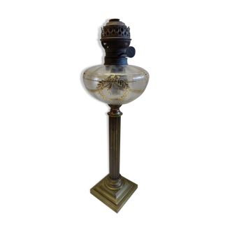 Ancien lampe colonne corinthienne laiton bronze cristal décor couronné