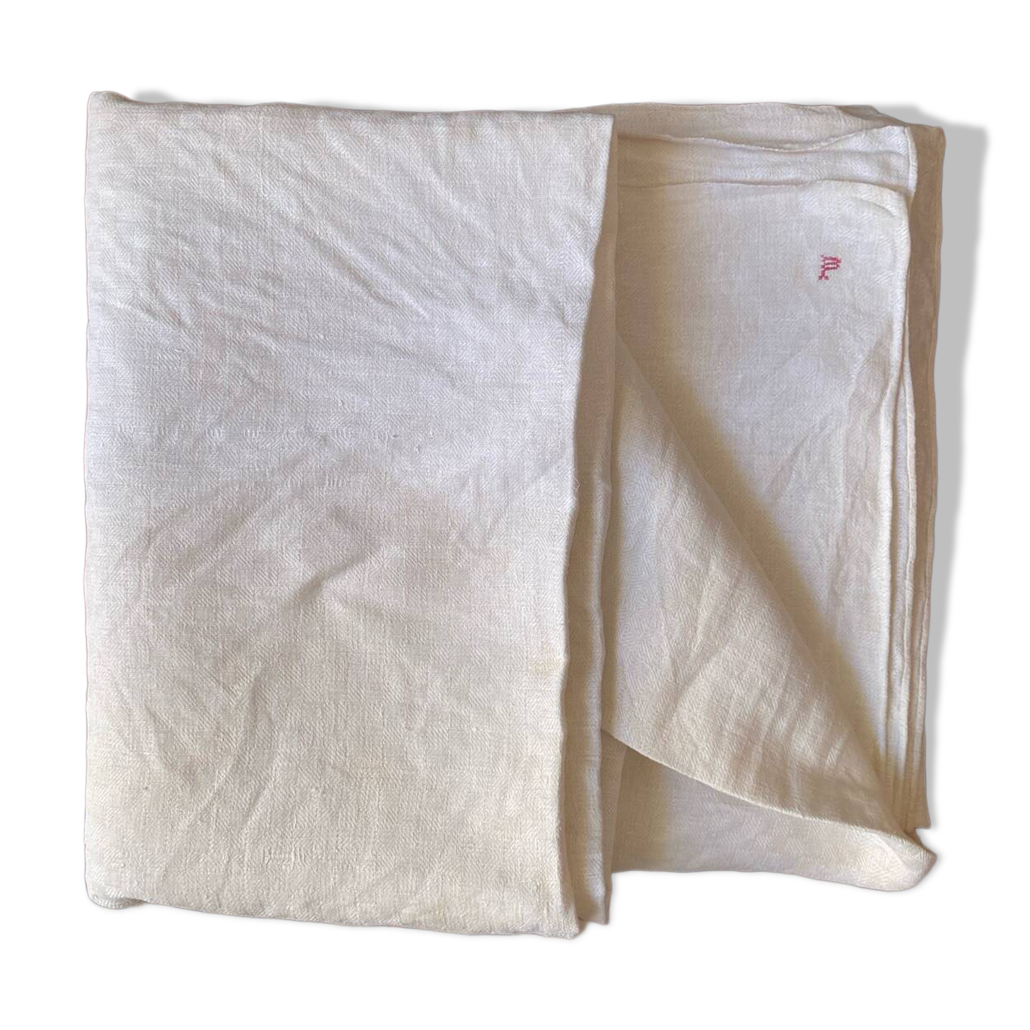 Grande nappe ancienne en coton effet damiers.