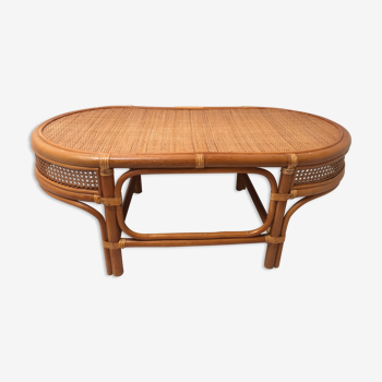 Oval rattan coffee table bamboo cannage 60s-70s