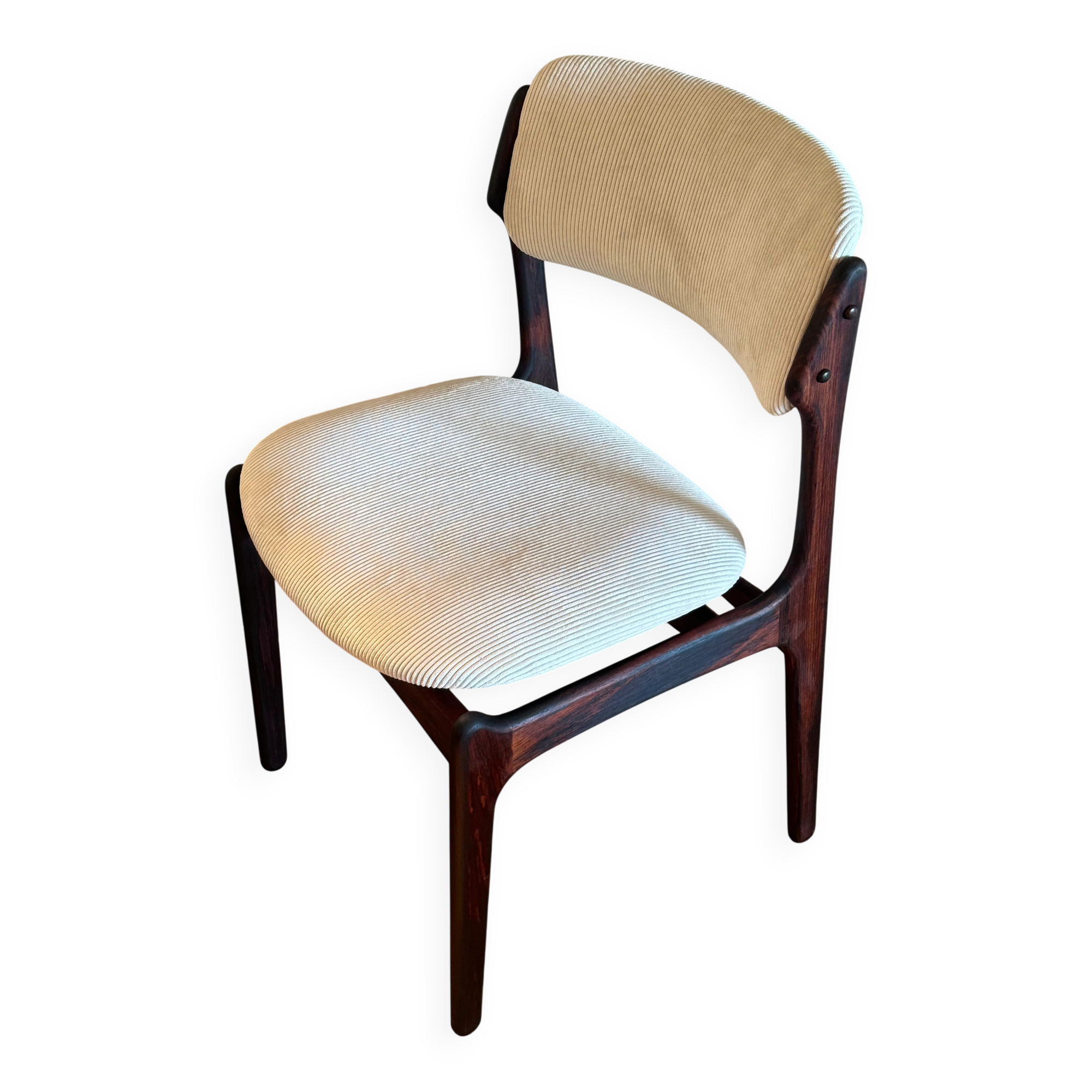 Pair of vintage Scandinavian chairs by Erik Buch model 49 in cream velvet.