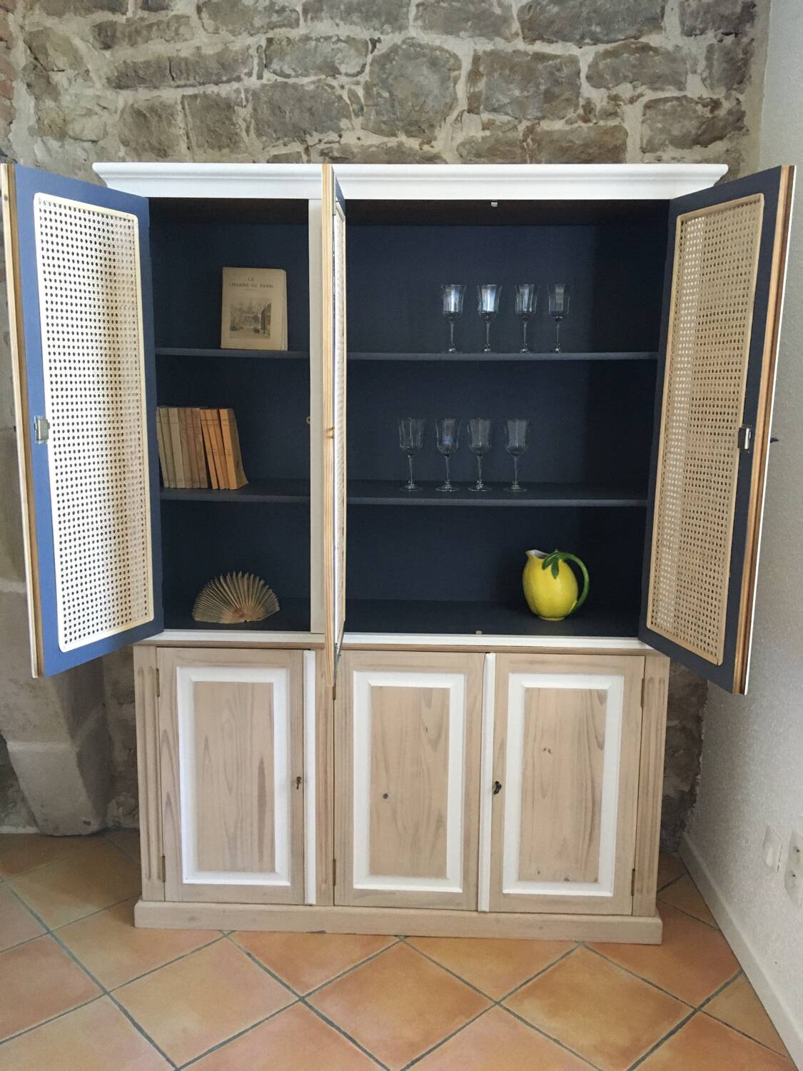 Wood and rattan dresser