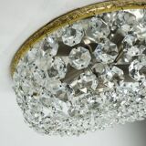 Crystal glass ceiling light plafoniere brass metal 60s hollywood regency style