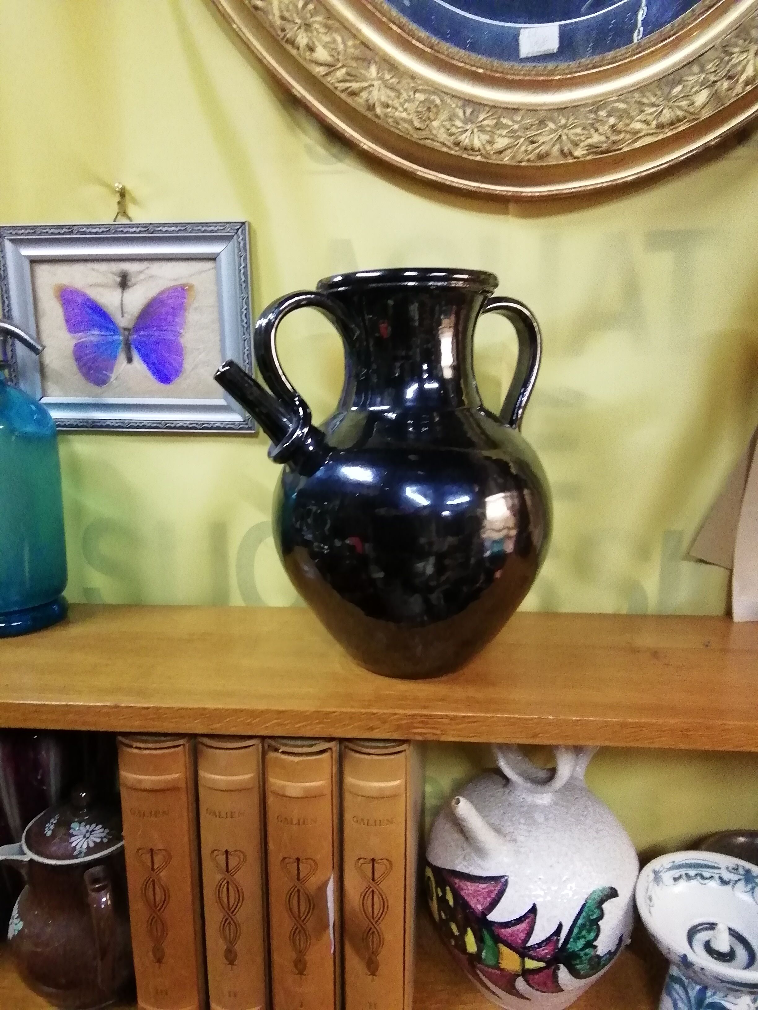 Black ceramic jug metallic Biot pottery