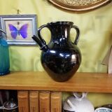 Black ceramic jug metallic Biot pottery