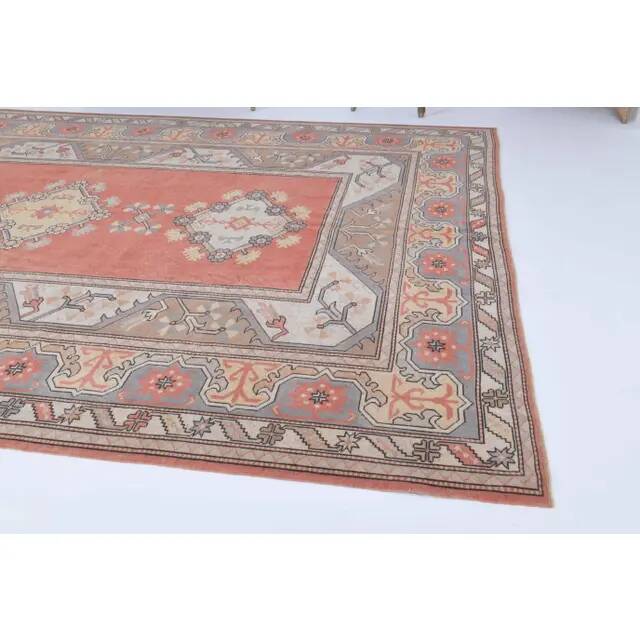 Vintage Turkish hand-knotted wool cotton red area rug 259x351