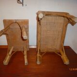 Lot of 2 small 1900-1960 Wicker rattan stools