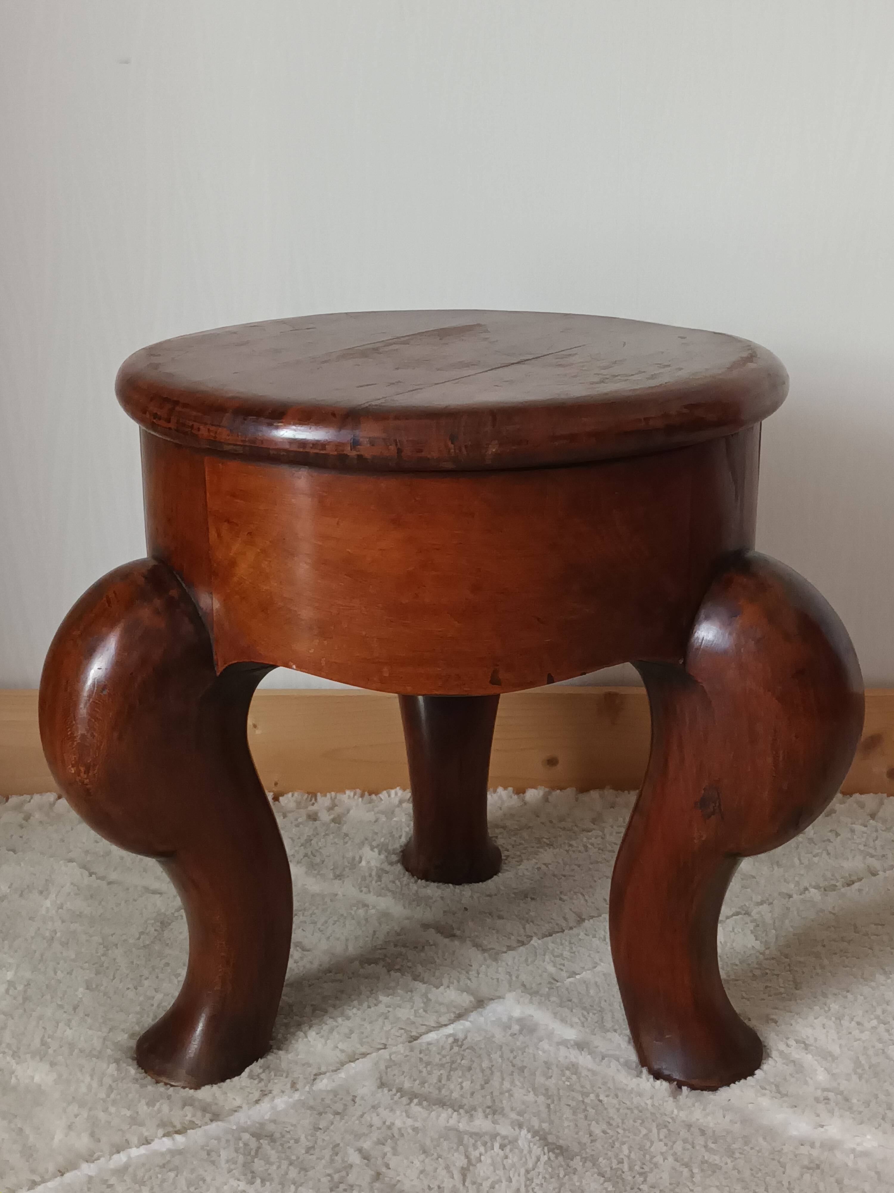 20th-century walnut tripod stool
