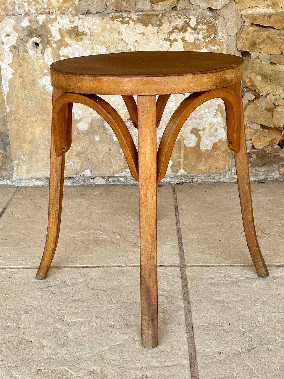 Vintage Curved Wood Stool, Baumann, Circa 1950s/1960s