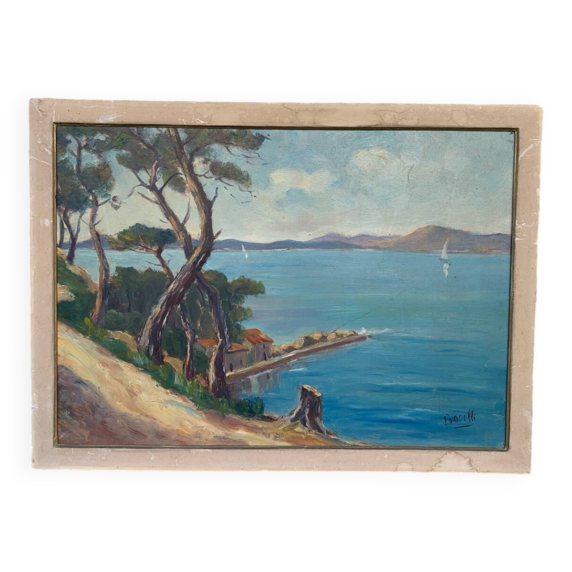 Mediterranean landscape painting signed Procelli 70 x 52