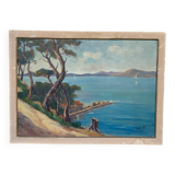 Mediterranean landscape painting signed Procelli 70 x 52