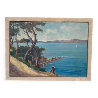 Mediterranean landscape painting signed Procelli 70 x 52