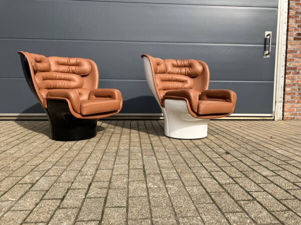 Chaise Joe Colombo Elda Longhi en cuir cognac à l'état neuf !