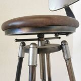 Chaise de bar vintage en métal faite à la main : siège pivotant en cuir à hauteur réglable