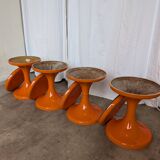 Set of 4 Vintage Mushroom Stool “Jurček” by Meblo, Retro Orange 1960s – Spa