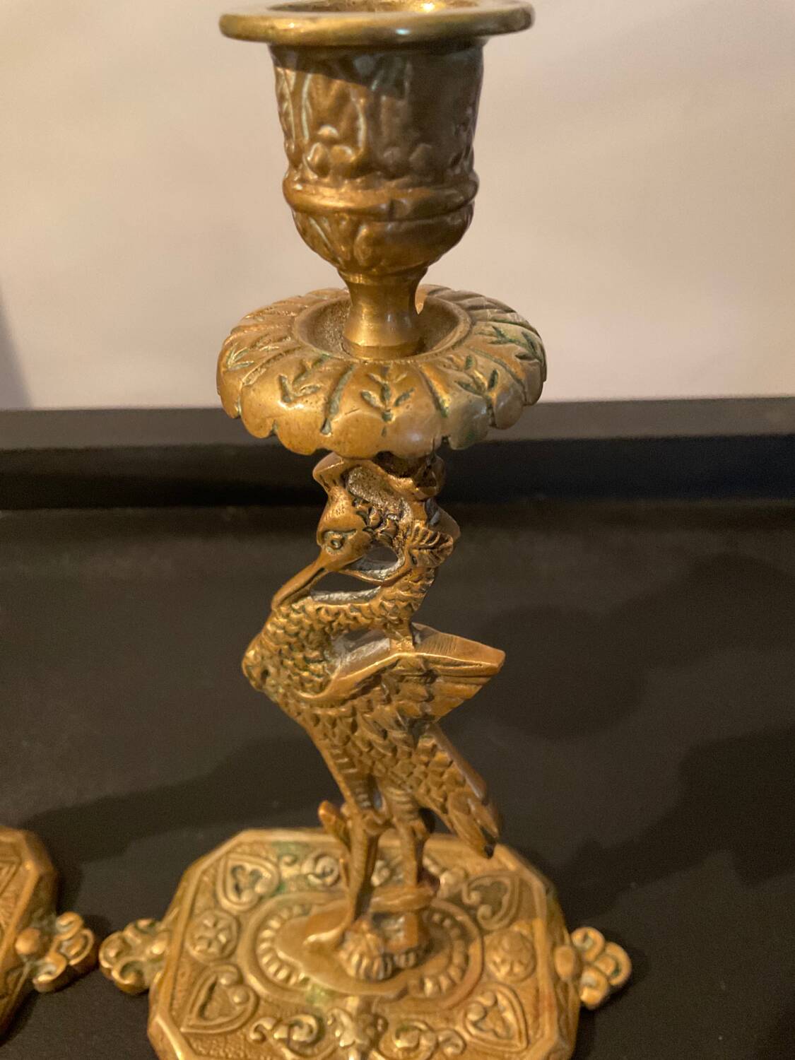 Pair of old bronze candlesticks