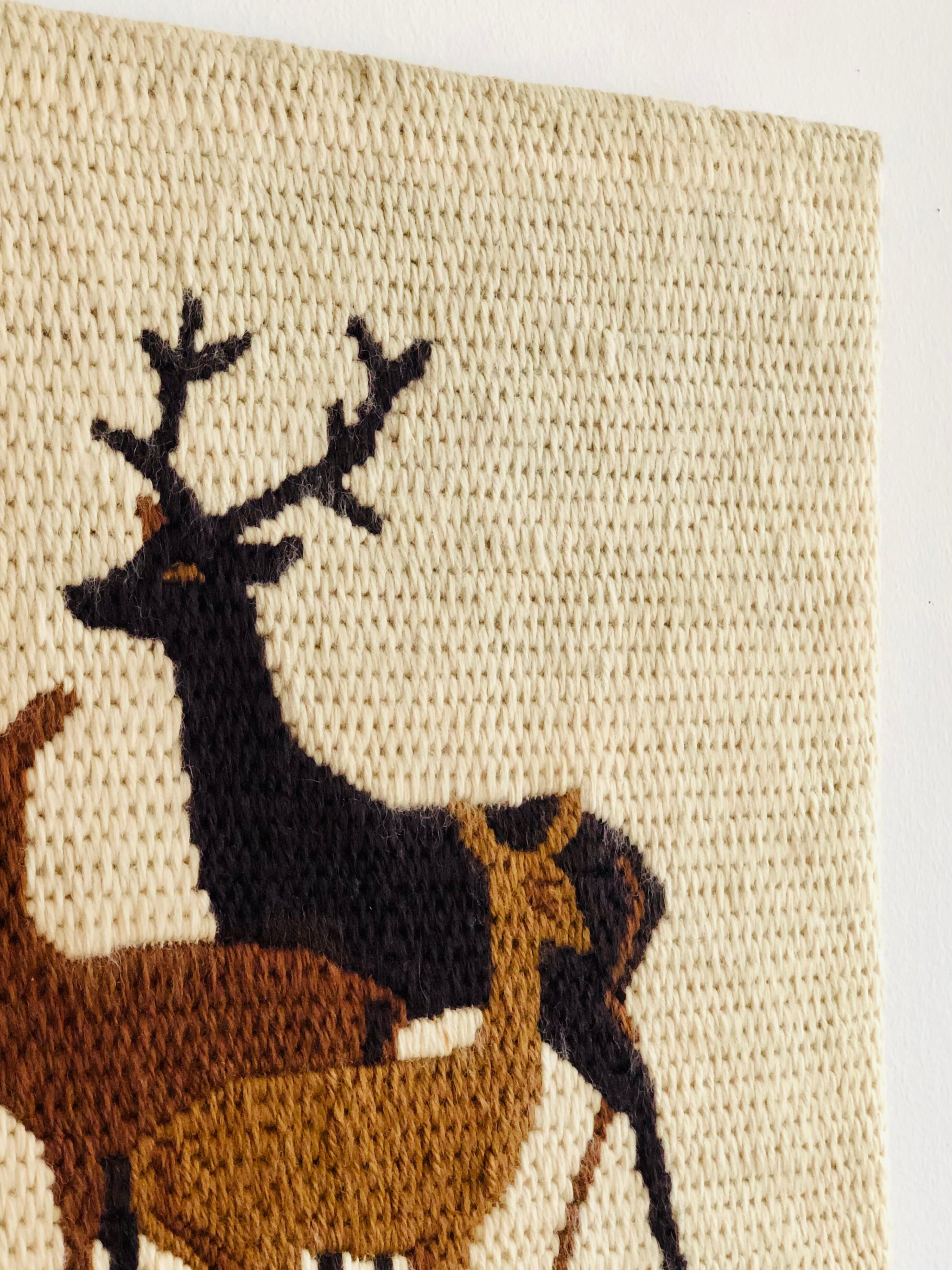 Vintage wool weaving deer family