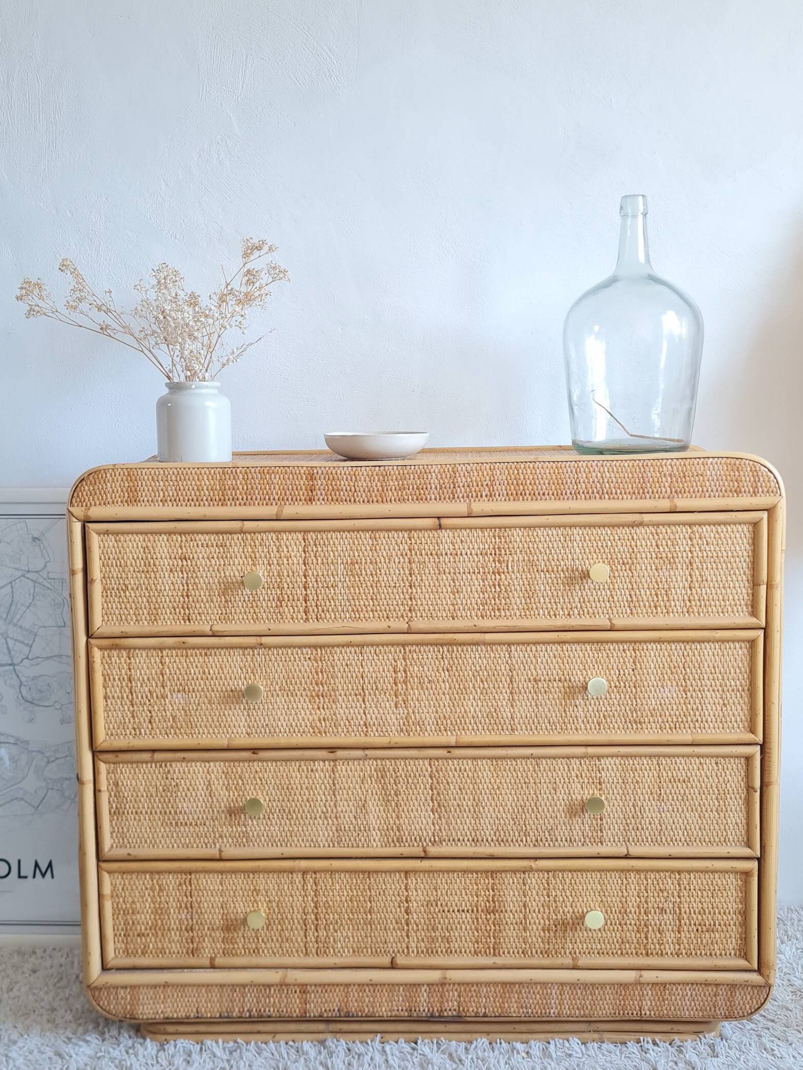 Vintage rattan chest of drawers