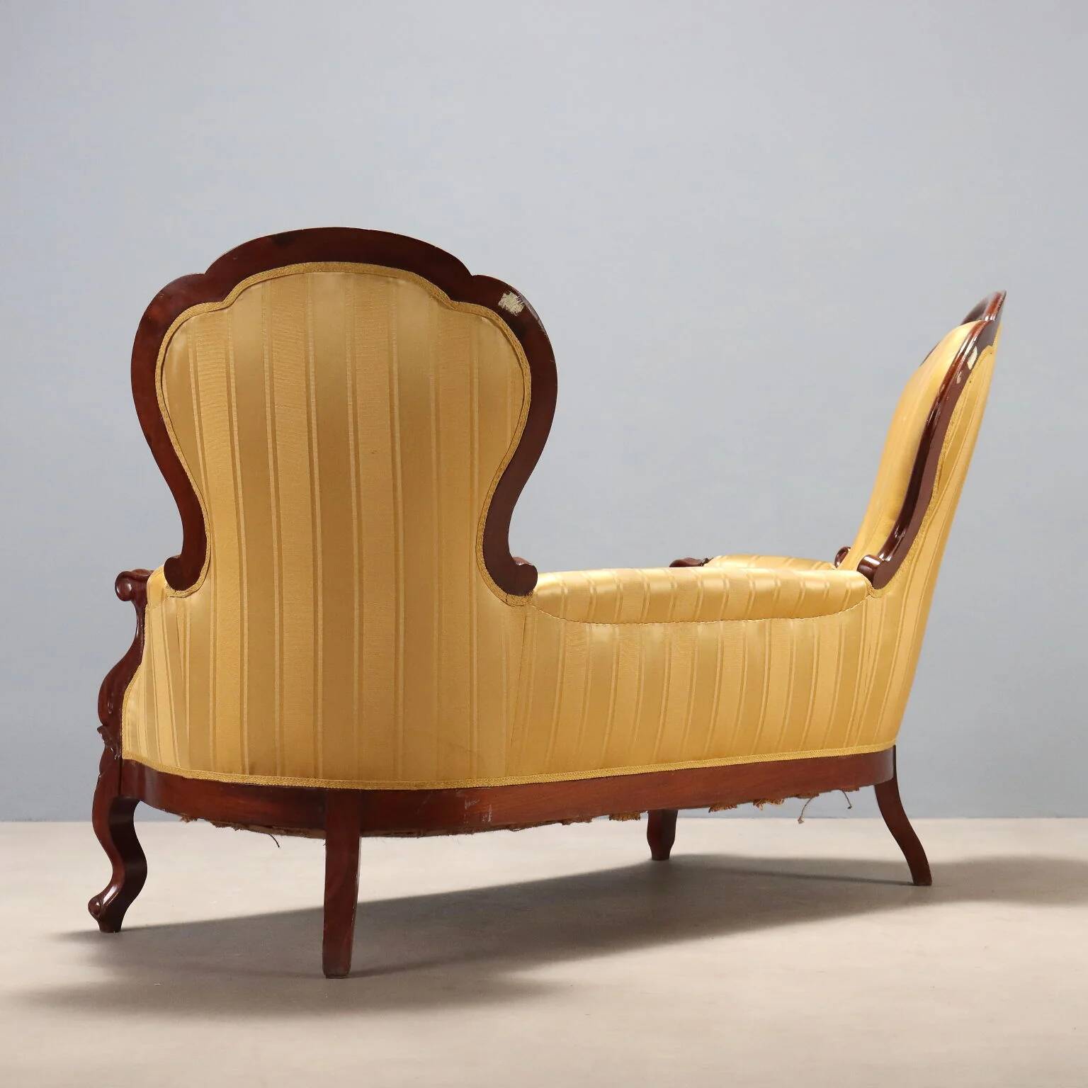 Antique mahogany canapé with fabric, Italy, mid-19th century.