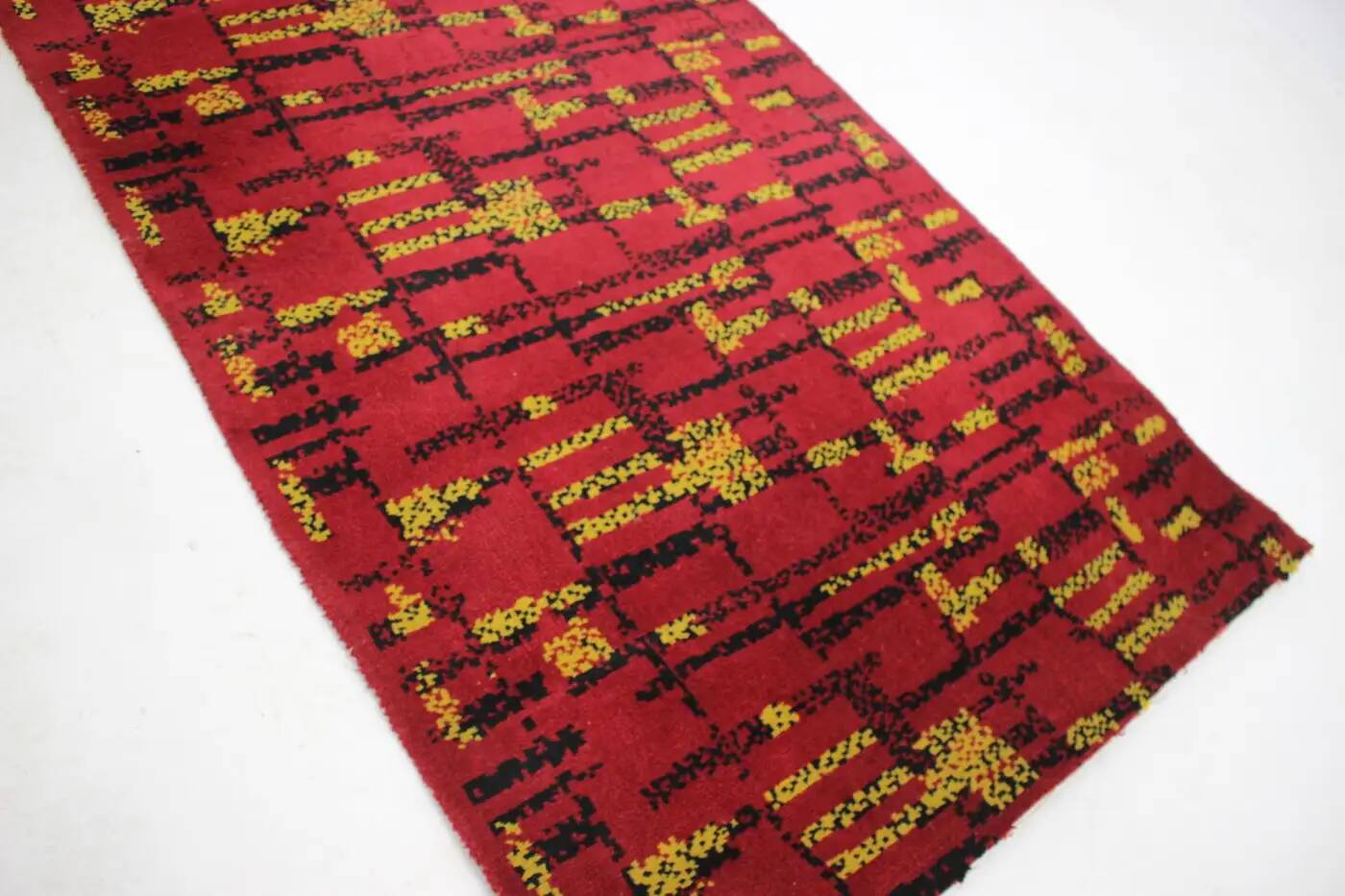 Small geometric abstract wool bouclé carpet/rug, 1950s, Czechoslovakia