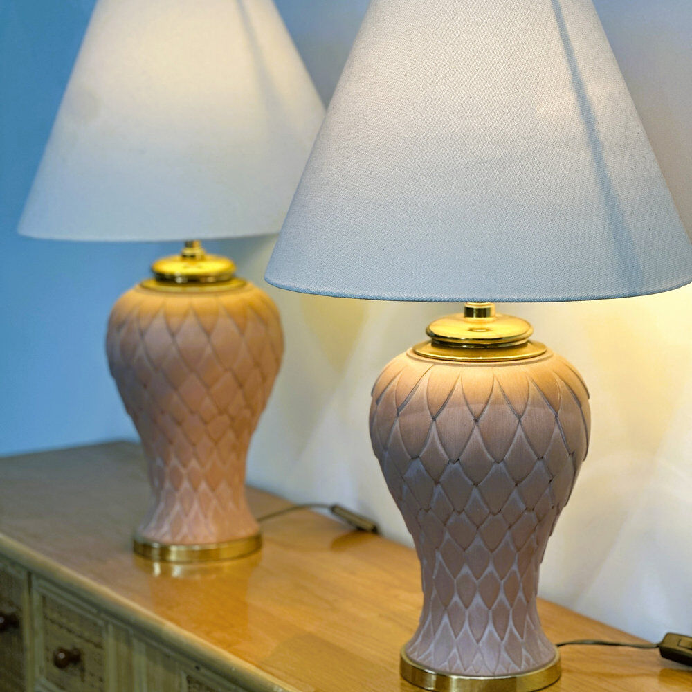 French pair of terracotta ceramic table lamps, 1980s