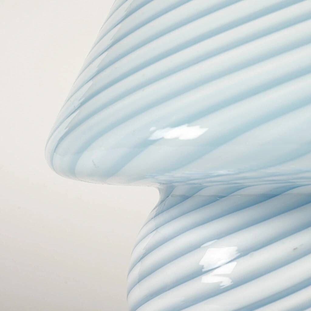 Murano glass lamp in the shape of a mushroom made using the swirling technique of mouth blown glass.
