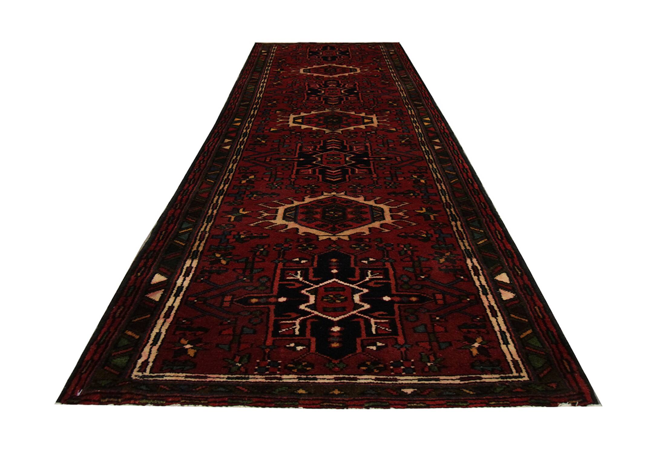Tapis de couloir vintage en laine rouge à motifs géométriques, style oriental des années 1960