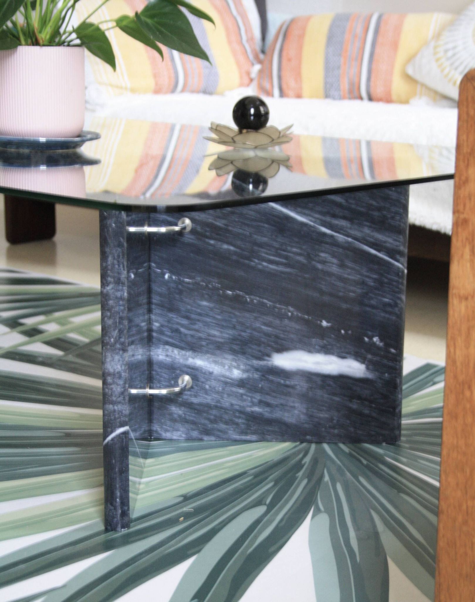 Ikea marble and glass coffee table 1980