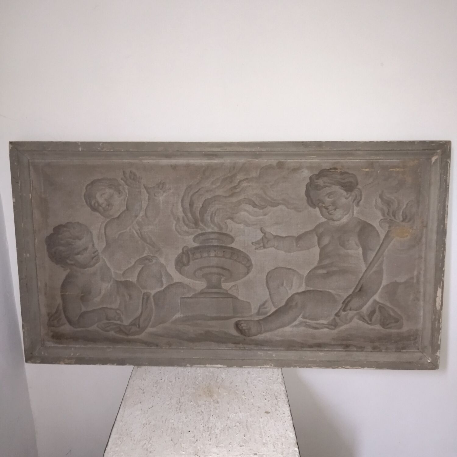 Old oil painting on canvas putti cherubs