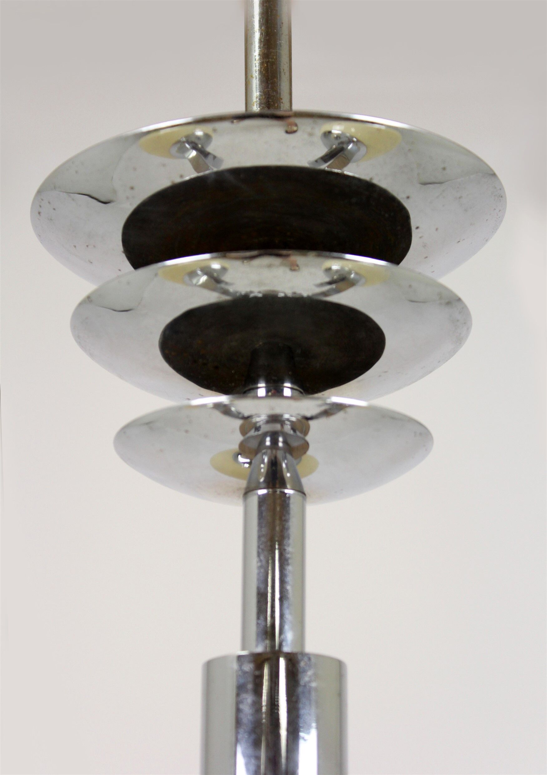 Bauhaus chrome & wood chandelier, 1940