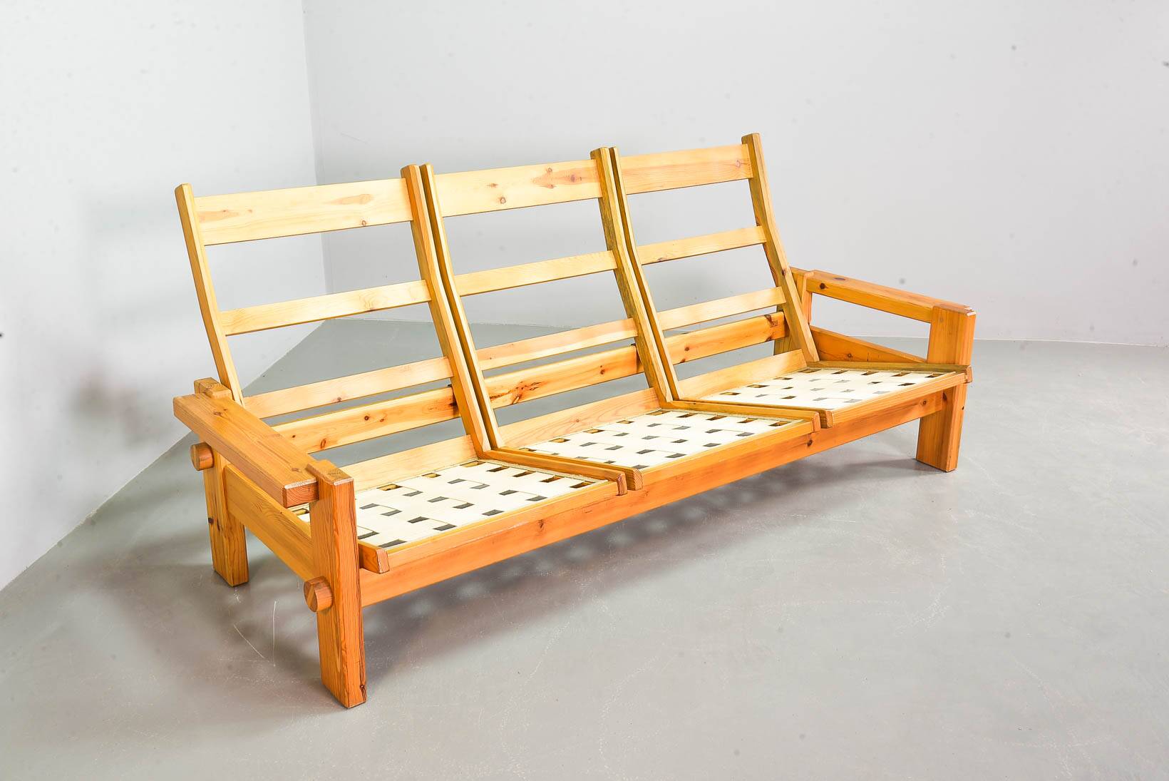 Rainbow Color Yngve Ekstrom Pinewood 3-Seat Dymling Sofa for Swedese 1970s