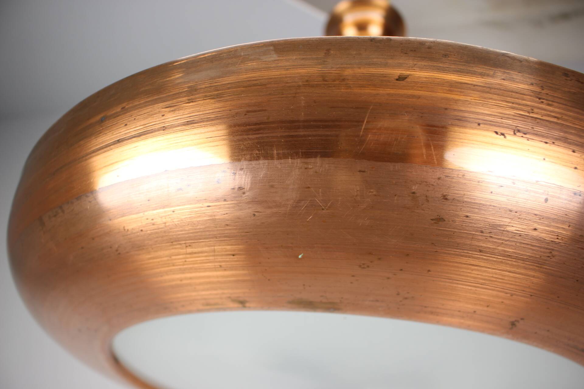 Large Art Deco Copper UFO Hanging Lamp, Czechoslovakia, 1930s