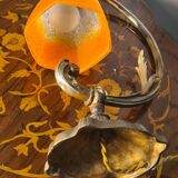 Old art nouveau bronze lamp and pretty hexagonal tulip 37x22