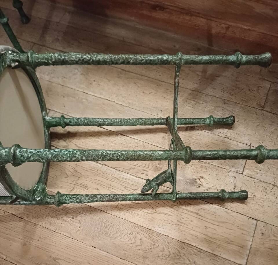 Pair of patinated bronze stools in the spirit of Giacometti.