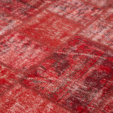Hand-knotted oriental overdyed 177 cm x 248 cm red patchwork rug