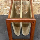 60's 70's newspaper holder magazine rack by Aksel Kjersgaard in teak and suede