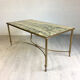 Table low vintage 70's Golden brass and black veined white marble
