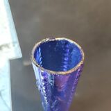Vintage cobalt blue glass vase with foliage decoration – 20 cm