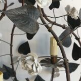 19th copper chandelier with ceramic floral motifs