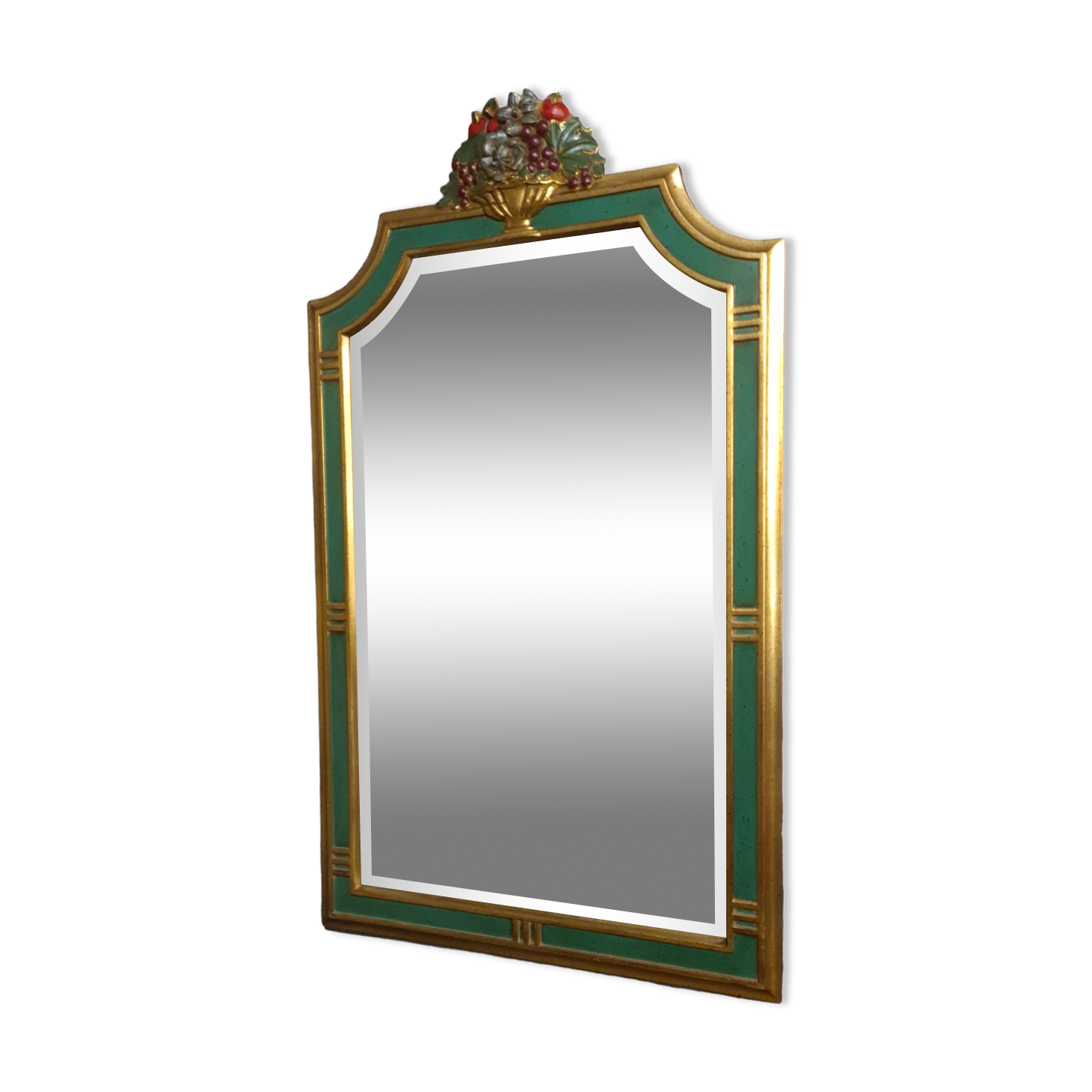 Miroir vintage vert et doré, 88x52 cm