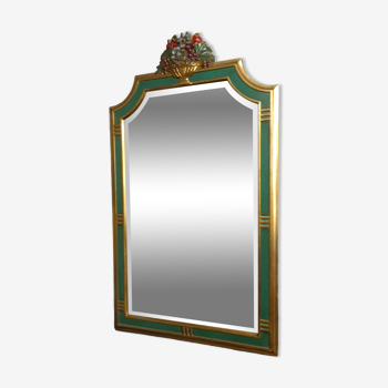 Miroir vintage vert et doré, 88x52 cm