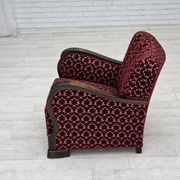 1960s, Danish armchair, cherry-red furniture velour, oak wood.