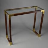 Elegant brass, glass and wood console 1980's
