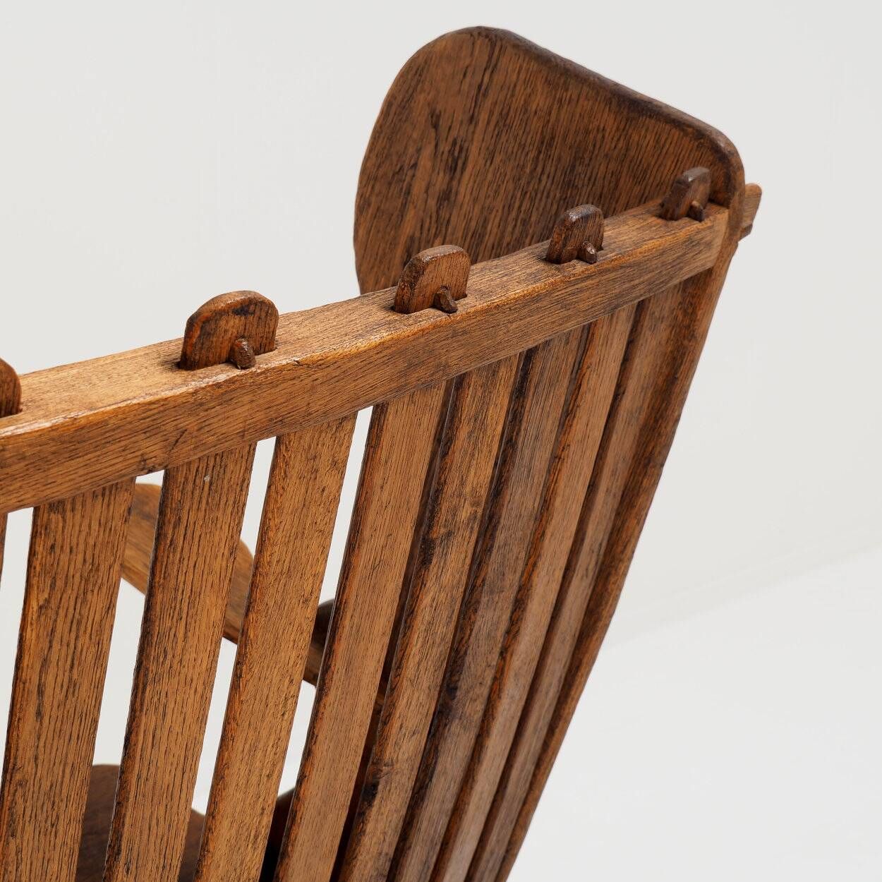 Antique Dutch Arts and Crafts Oak Hall Bench, Early 20th Century