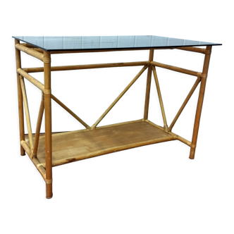 Vintage rattan and smoked glass desk