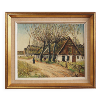 Painting „The Farm under the Willows”, Scandinavian design, 1960s
