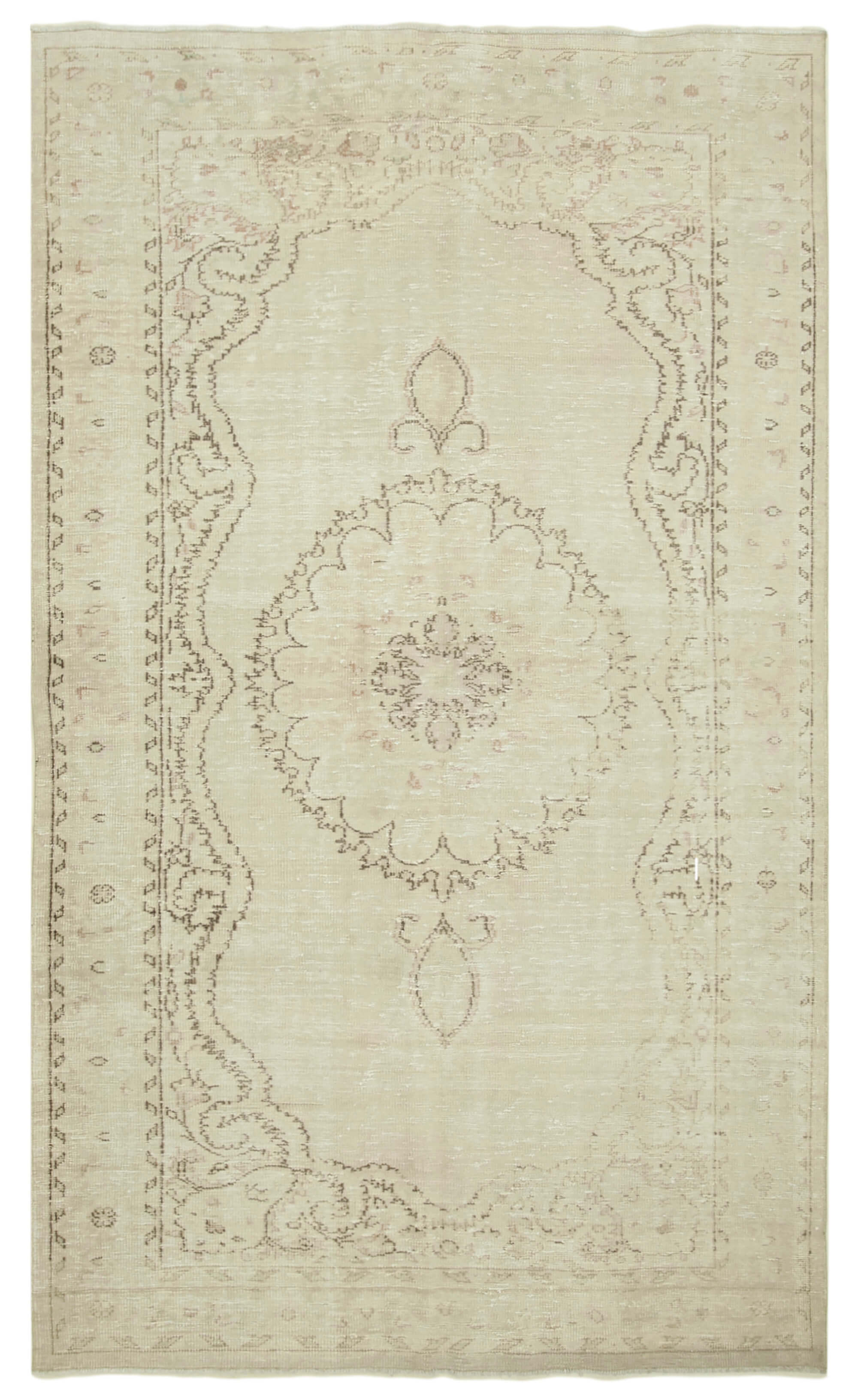 Handwoven unique anatolian beige carpet 183 cm x 315 cm