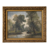 Large old painting landscape river – oil on canvas late 19th century – framed