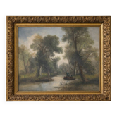 Large old painting landscape river – oil on canvas late 19th century – framed